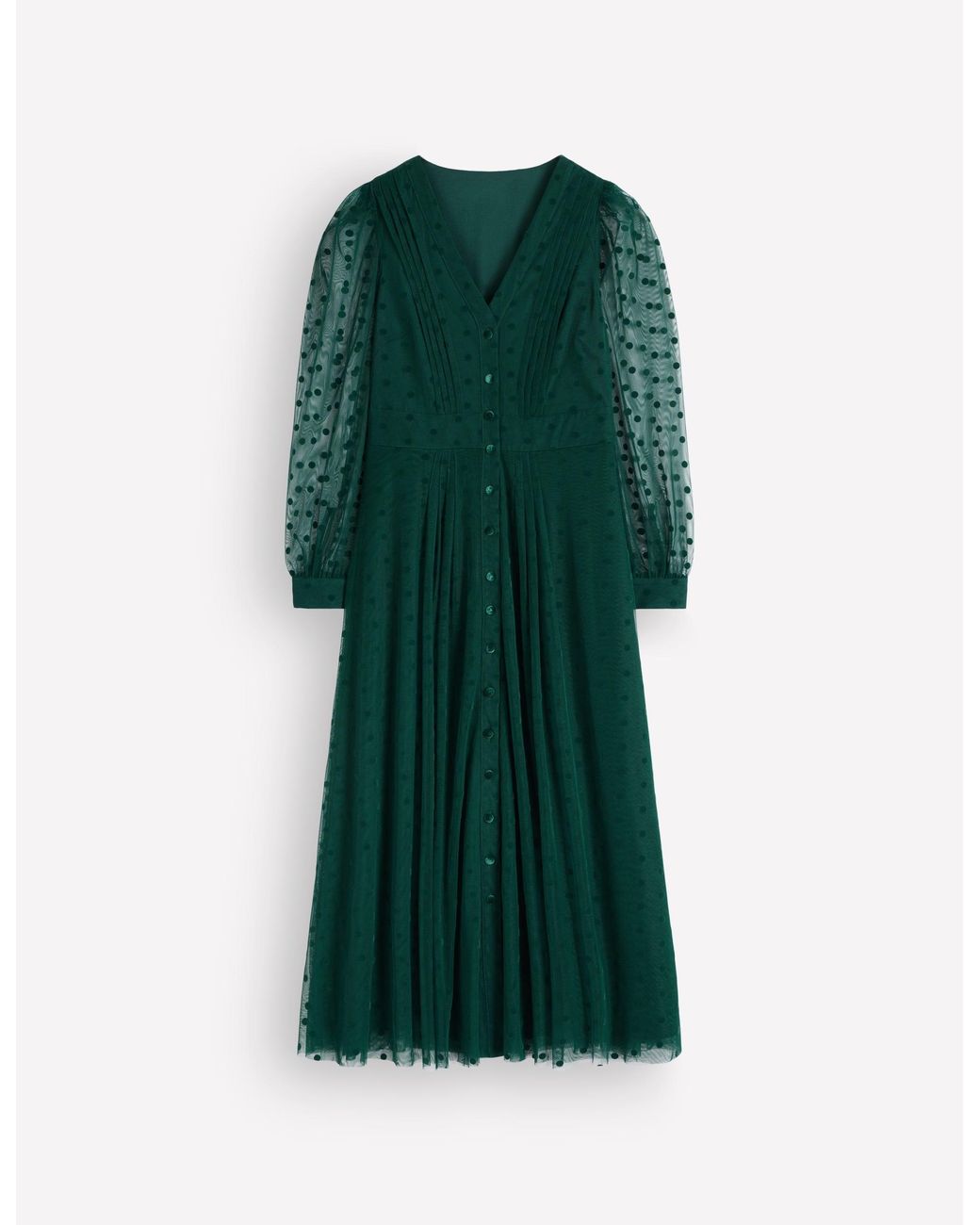 Boden Green Pleated Tulle Midi Dress