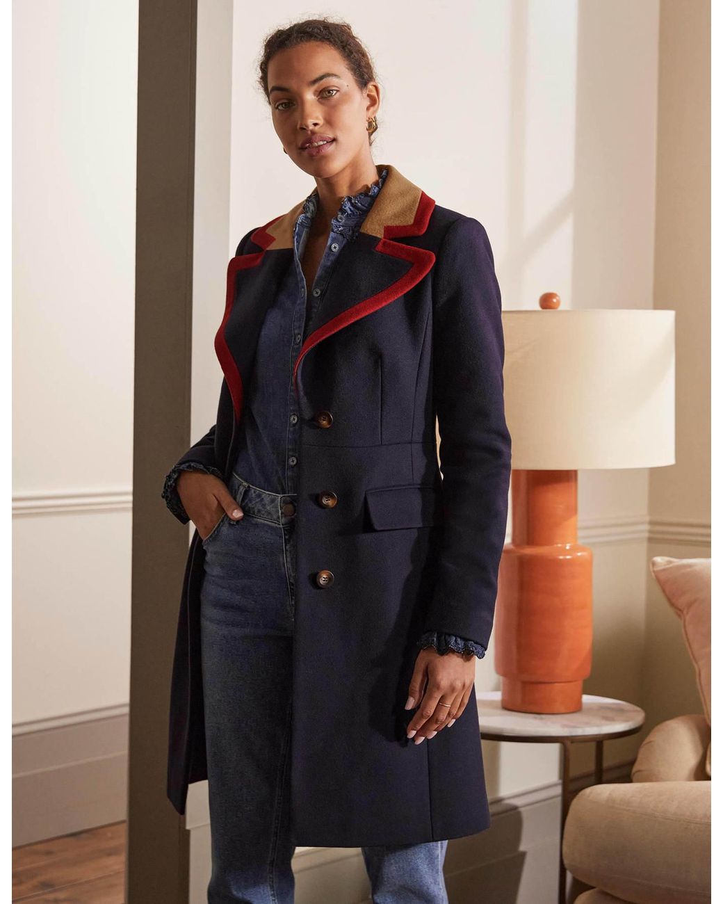 Boden Wool Blend Crombie Coat in Navy 