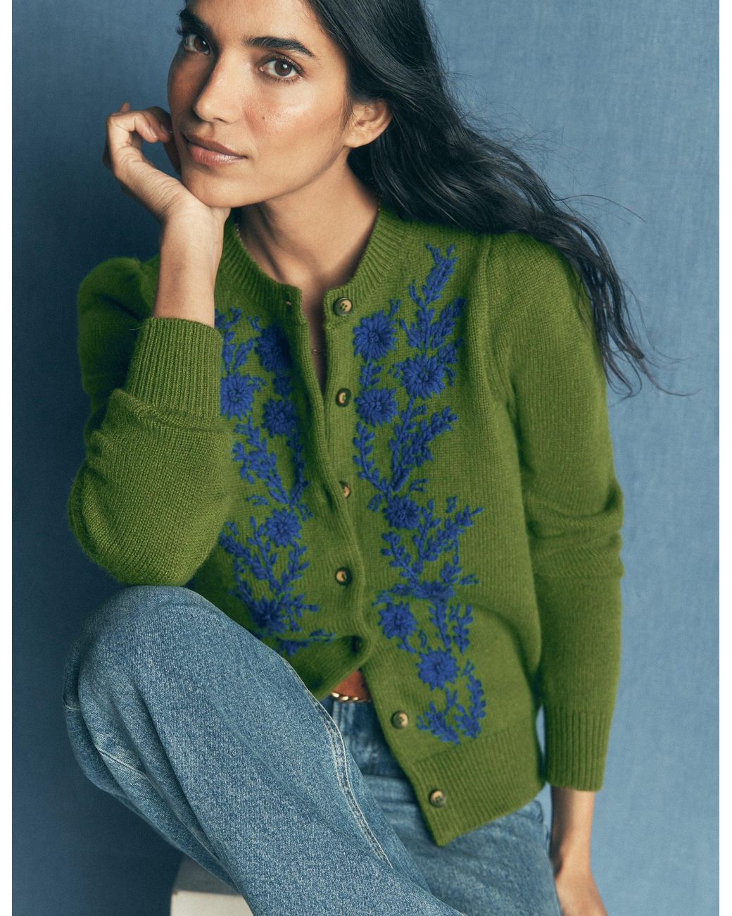Boden Green Embroidered Knitted Cardigan