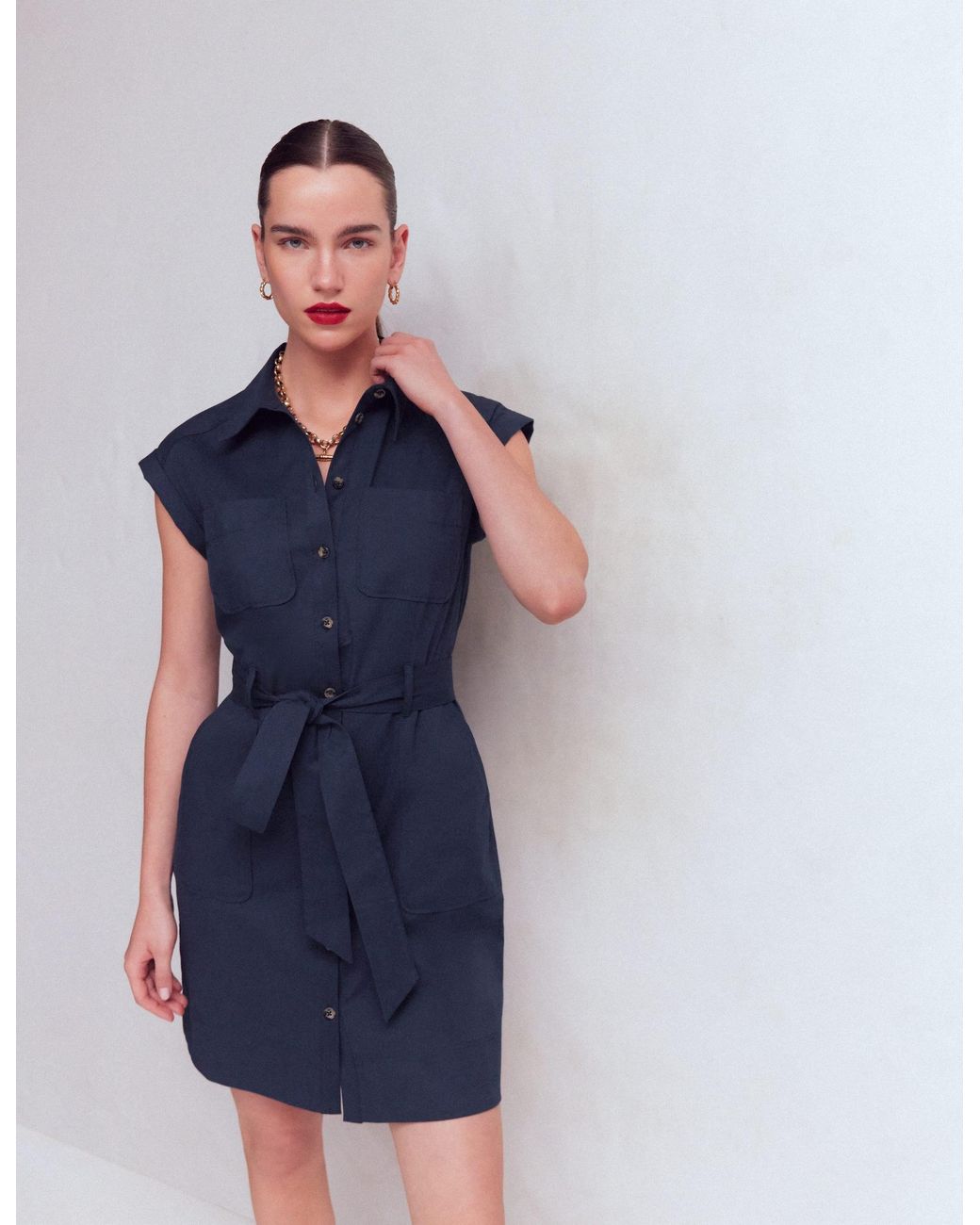 Boden Blue Short Belted Shirt Dress