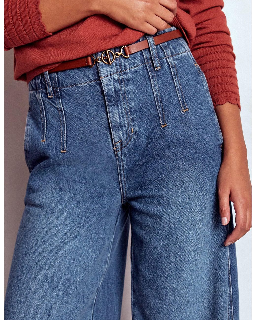 Boden Blue Stitch Detail Wide Leg Jeans