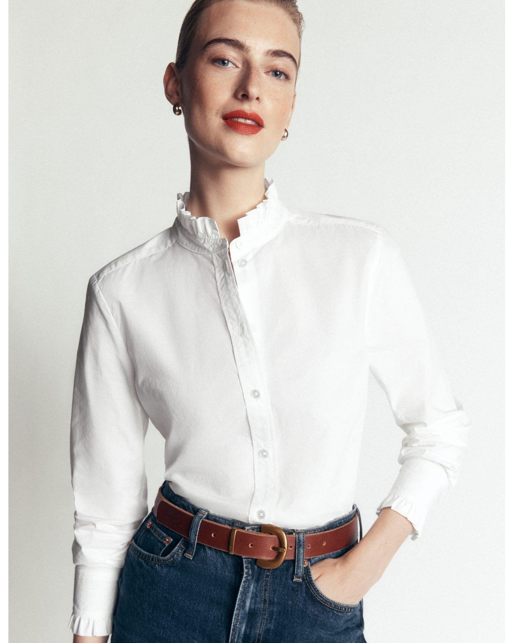 Boden Blue Sienna Frill Cotton Shirt