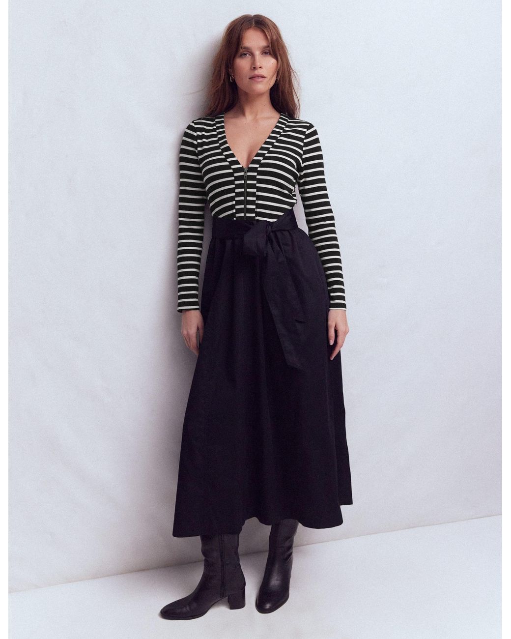 Boden Blue Long Sleeve Mix Media Dress
