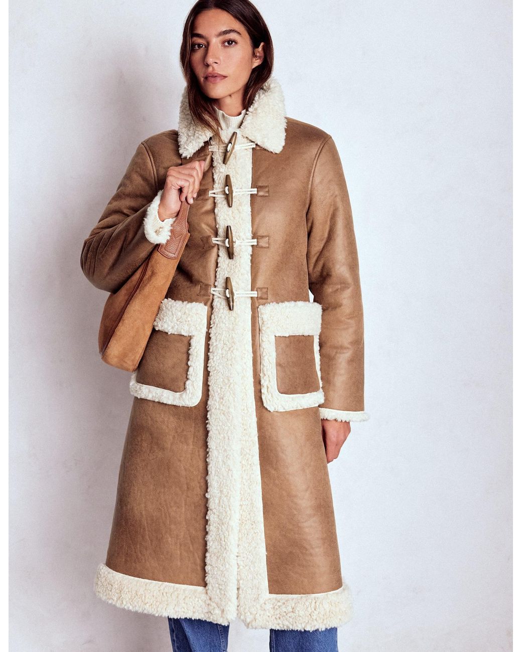 Boden Multicolor Borg Duffle Coat-Camel, Natural Borg