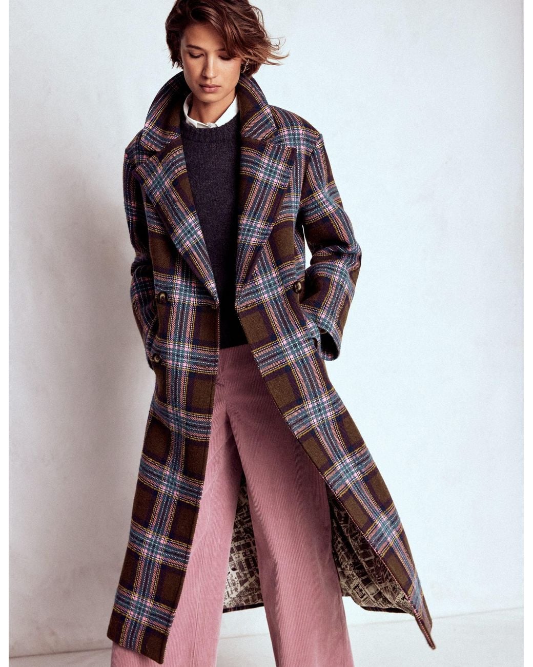 Boden Multicolor Cocoon Wool Coat- And Check