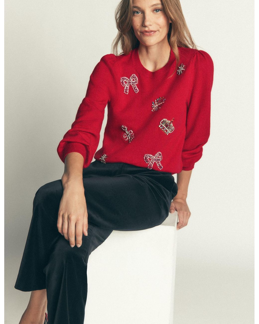 Boden Red Ria Embellished Knit Jumper