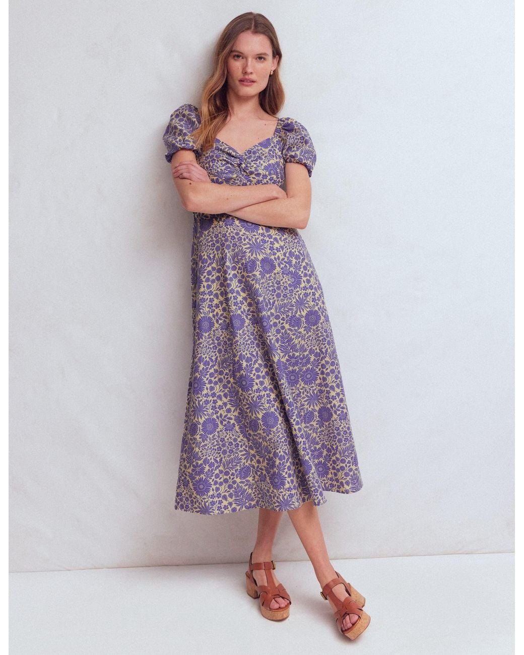Boden Purple Twist Front Linen Blend Dress
