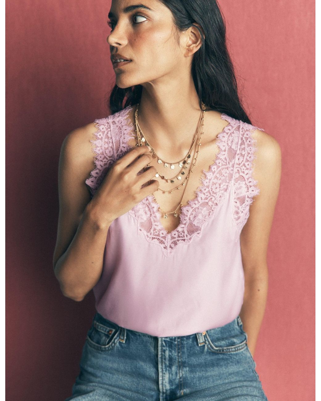 Boden Pink Ara Silk Blend Lace Cami
