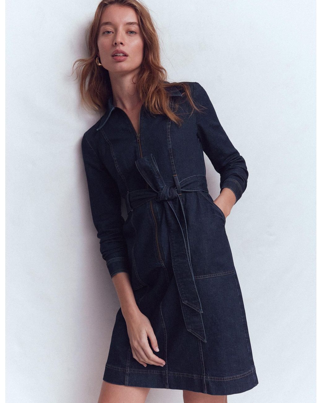 Boden Blue Zip Denim Short Dress