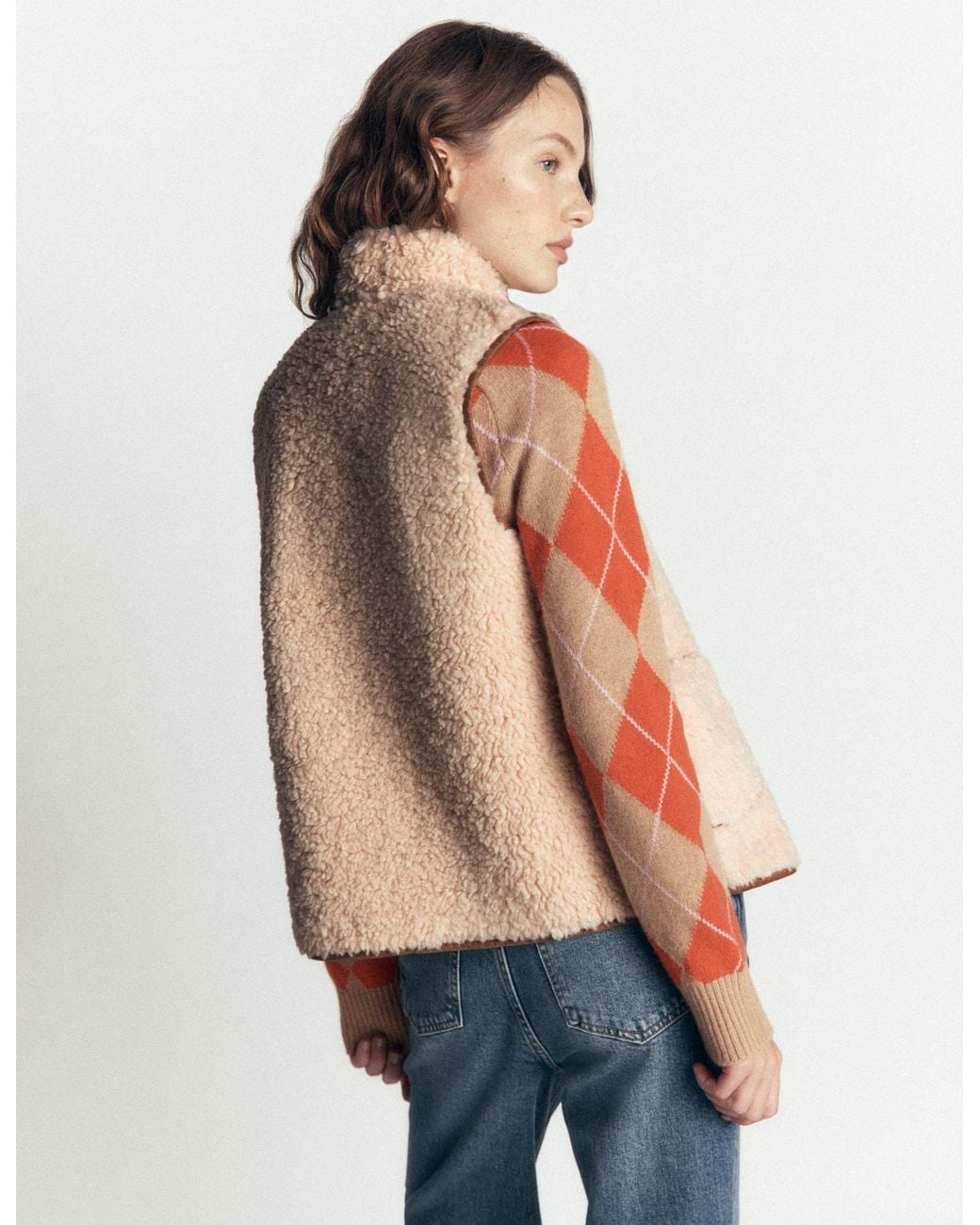 Boden Blue Funnel Neck Borg Gilet Jacket