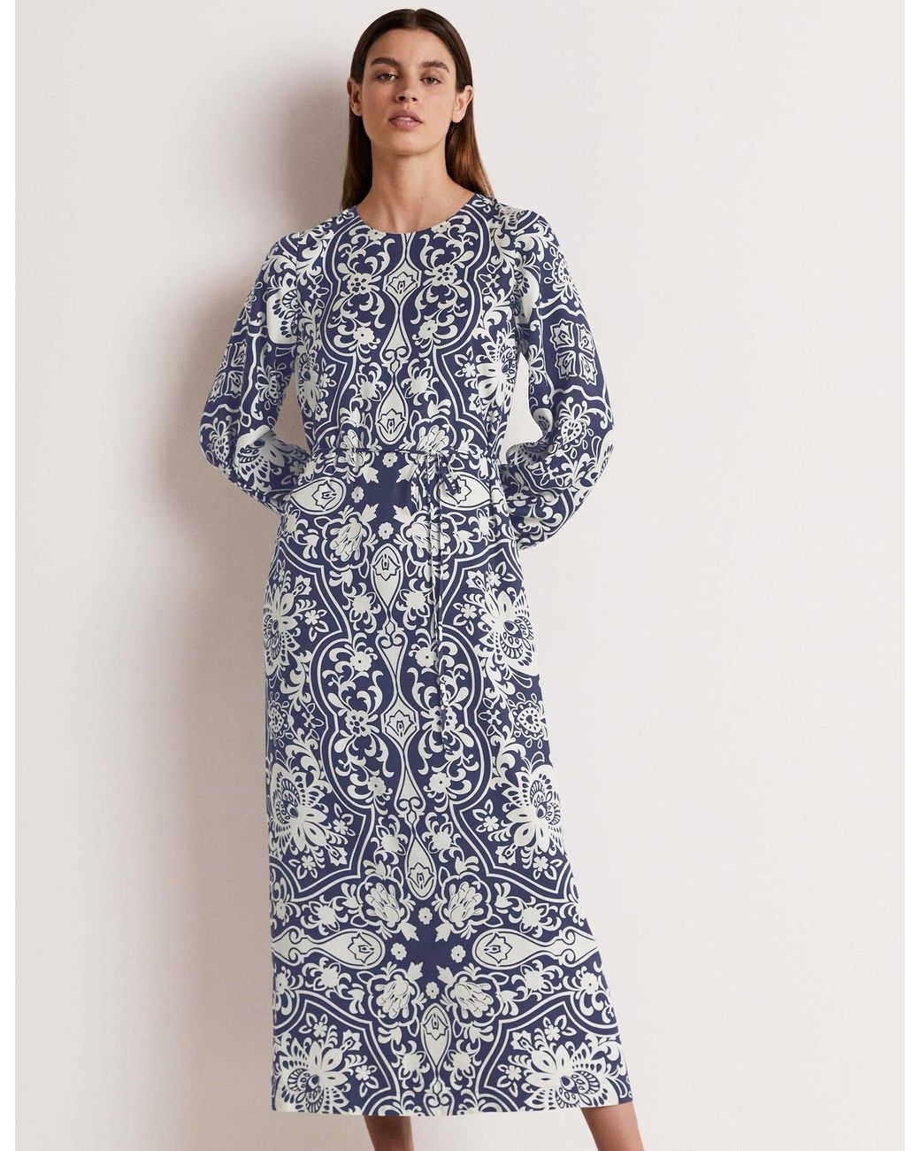 Boden Long Sleeve Column Midi Dress Navy in Blue | Lyst UK