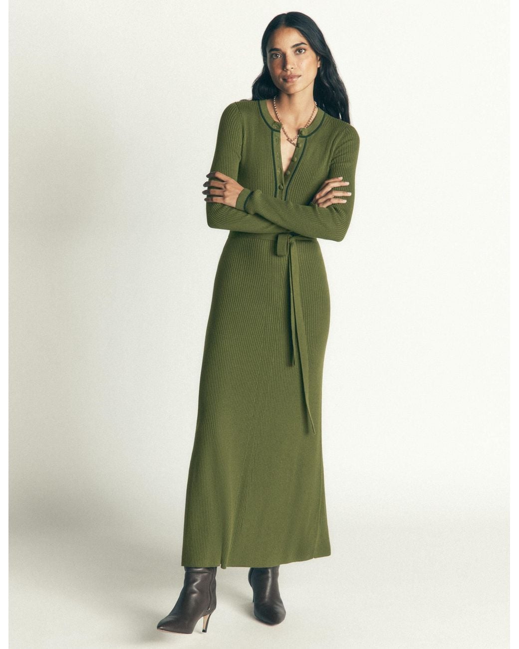 Boden Green Paula Ribbed Crew Dress