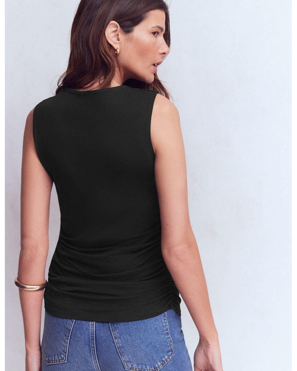 Boden Blue Tia Sleeveless Ruch Jersey Top