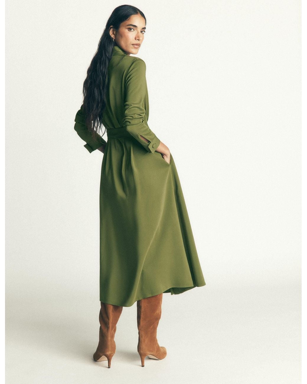 Boden Green Kate Pleated Shirt Dress