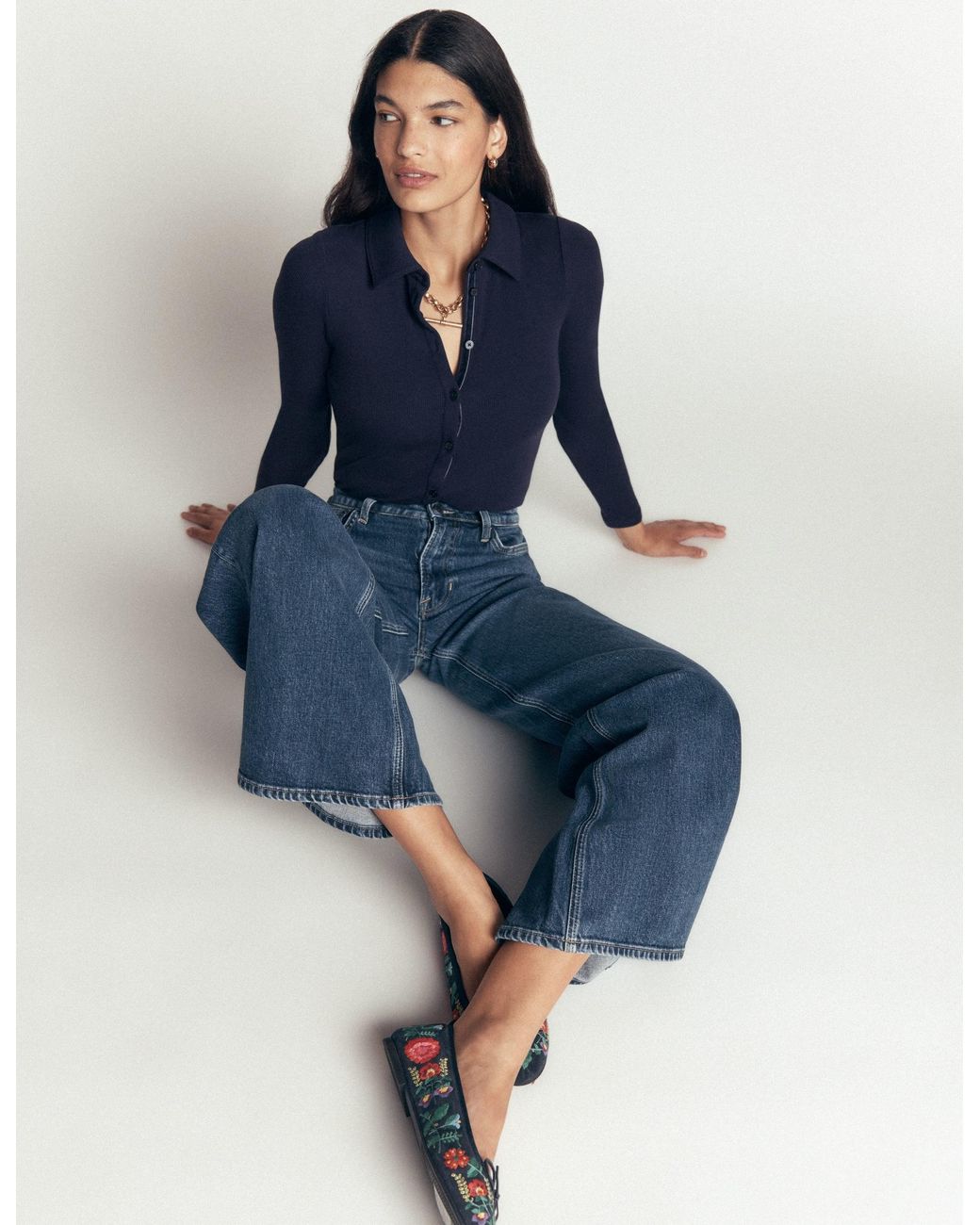 Boden Blue Jersey Velvet Ribbed Shirt