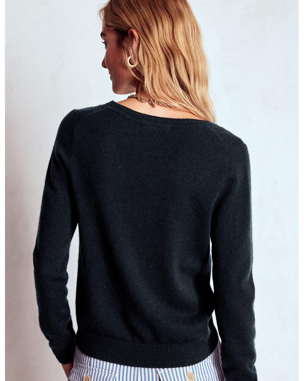 Boden Black Catriona Cotton V-neck Jumper