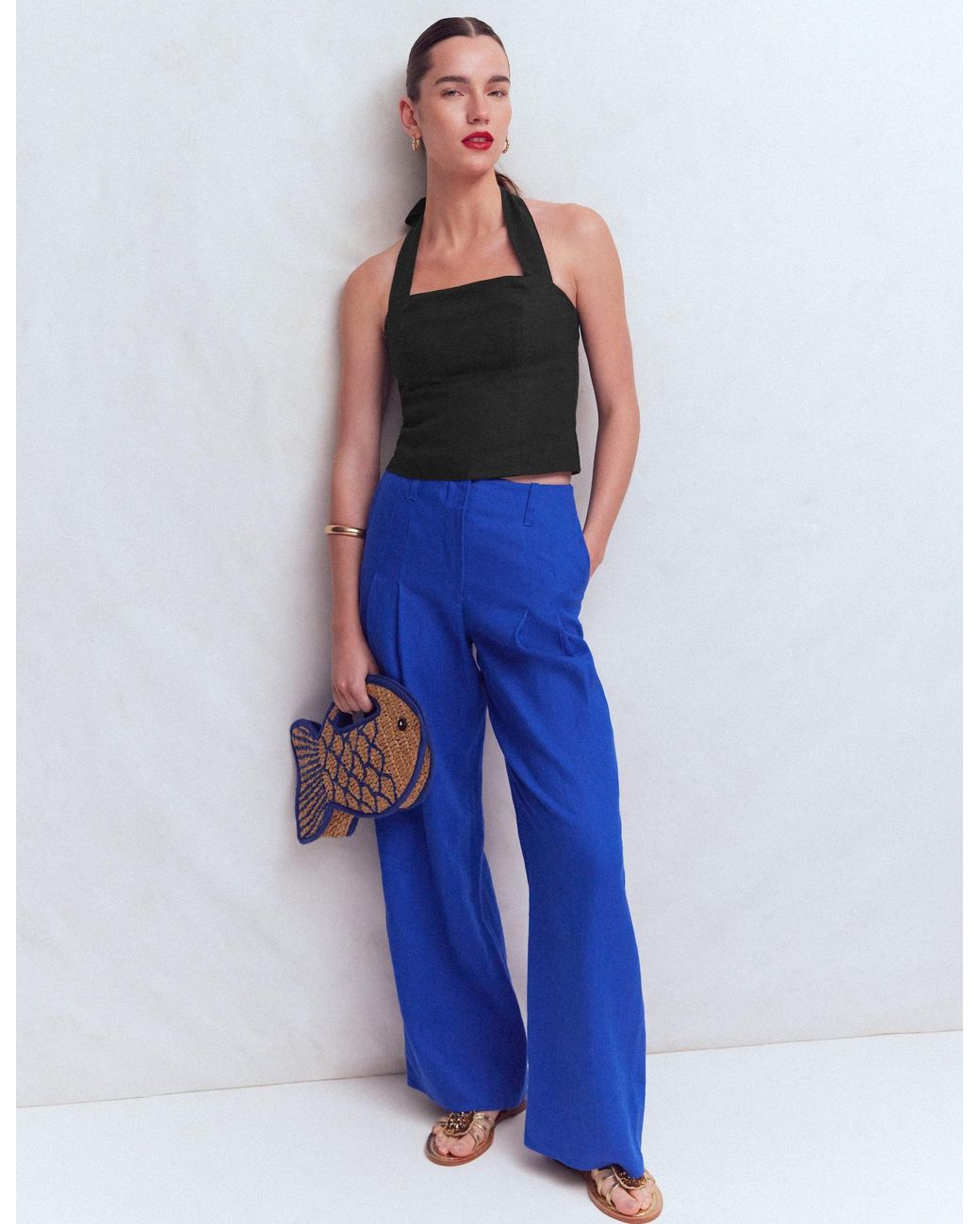 Boden Blue Halterneck Linen Top