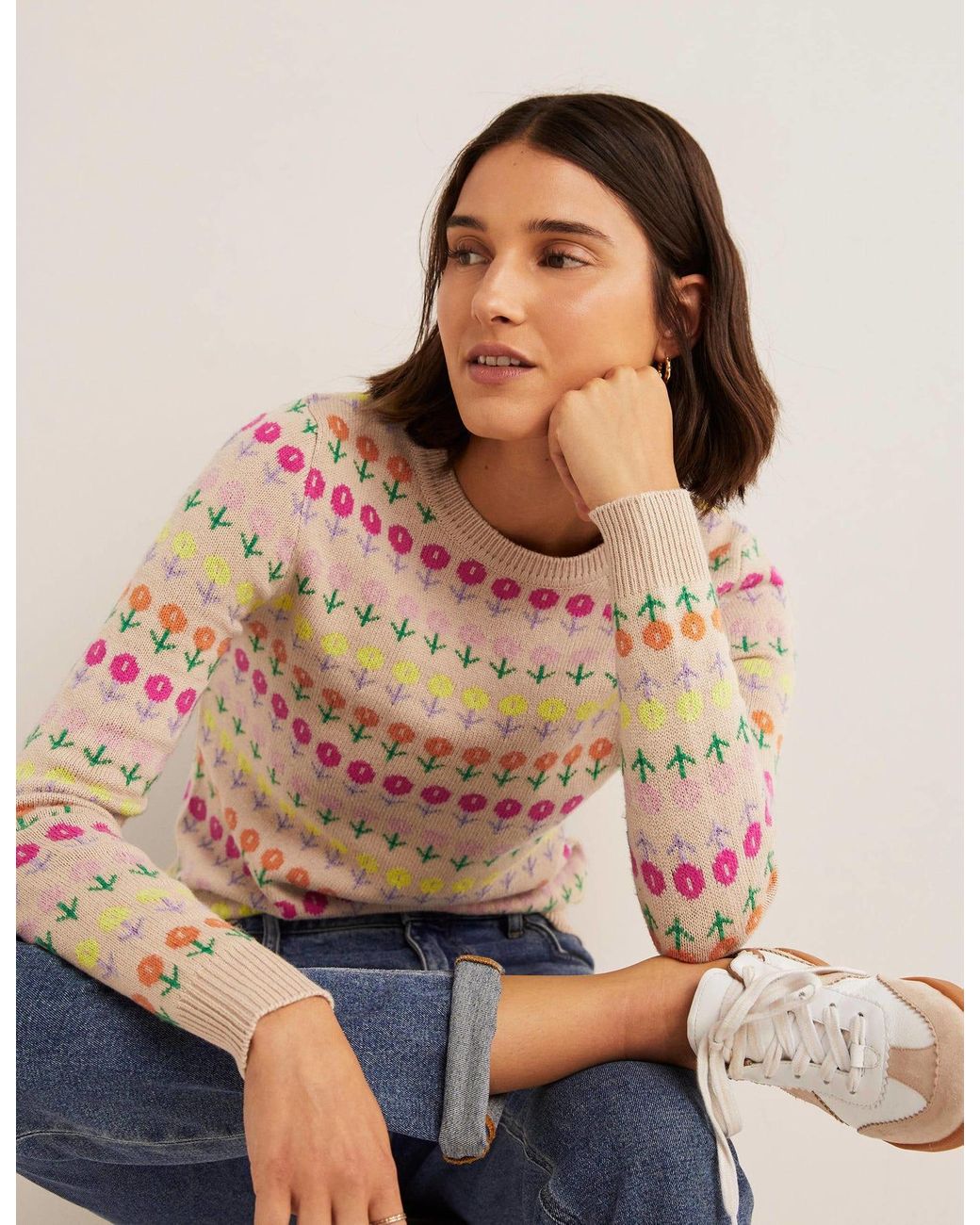 Boden Fair Isle Sweater Chinchilla Melange. Floral in Brown Lyst