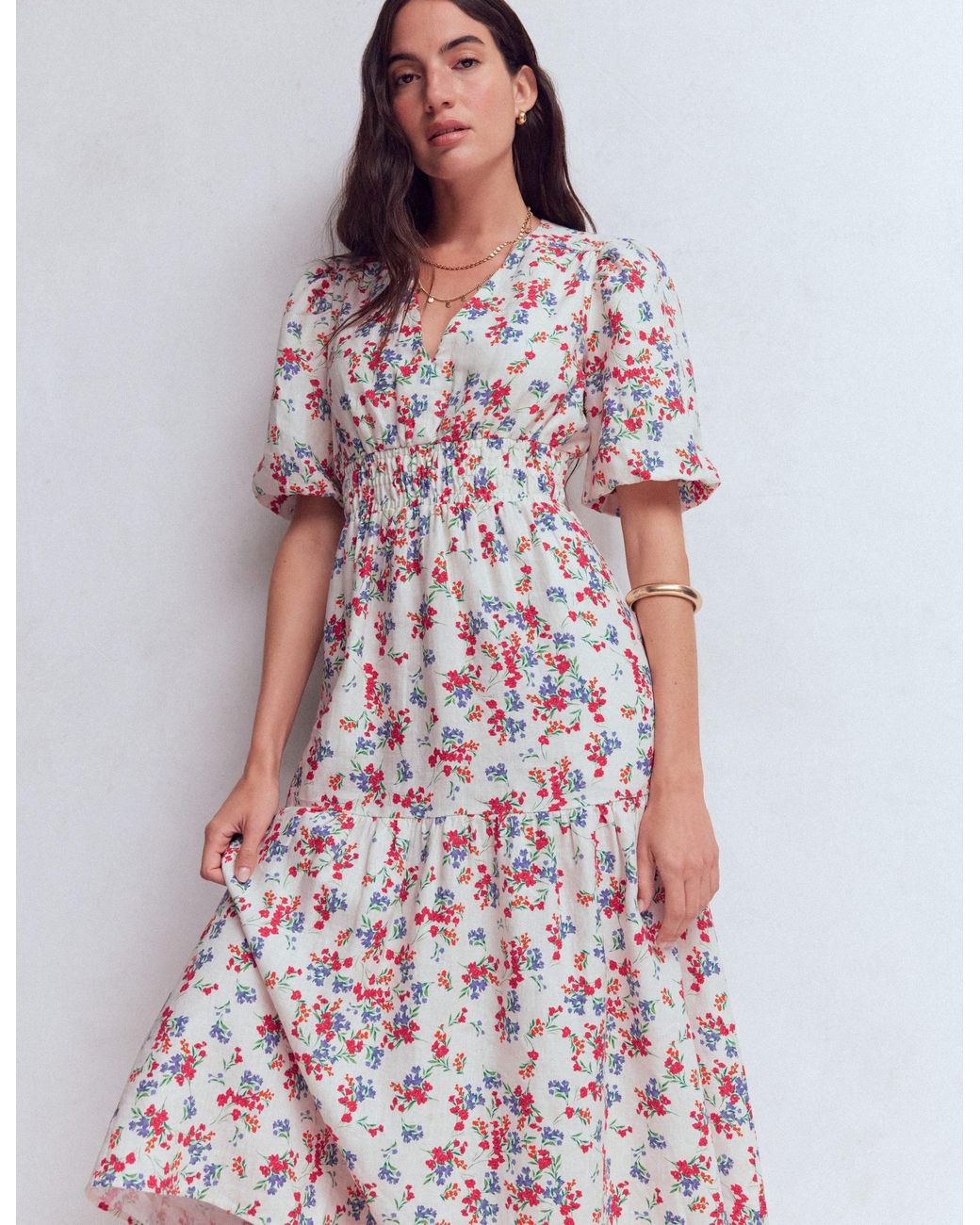 Boden White Irene Linen Midi Dress