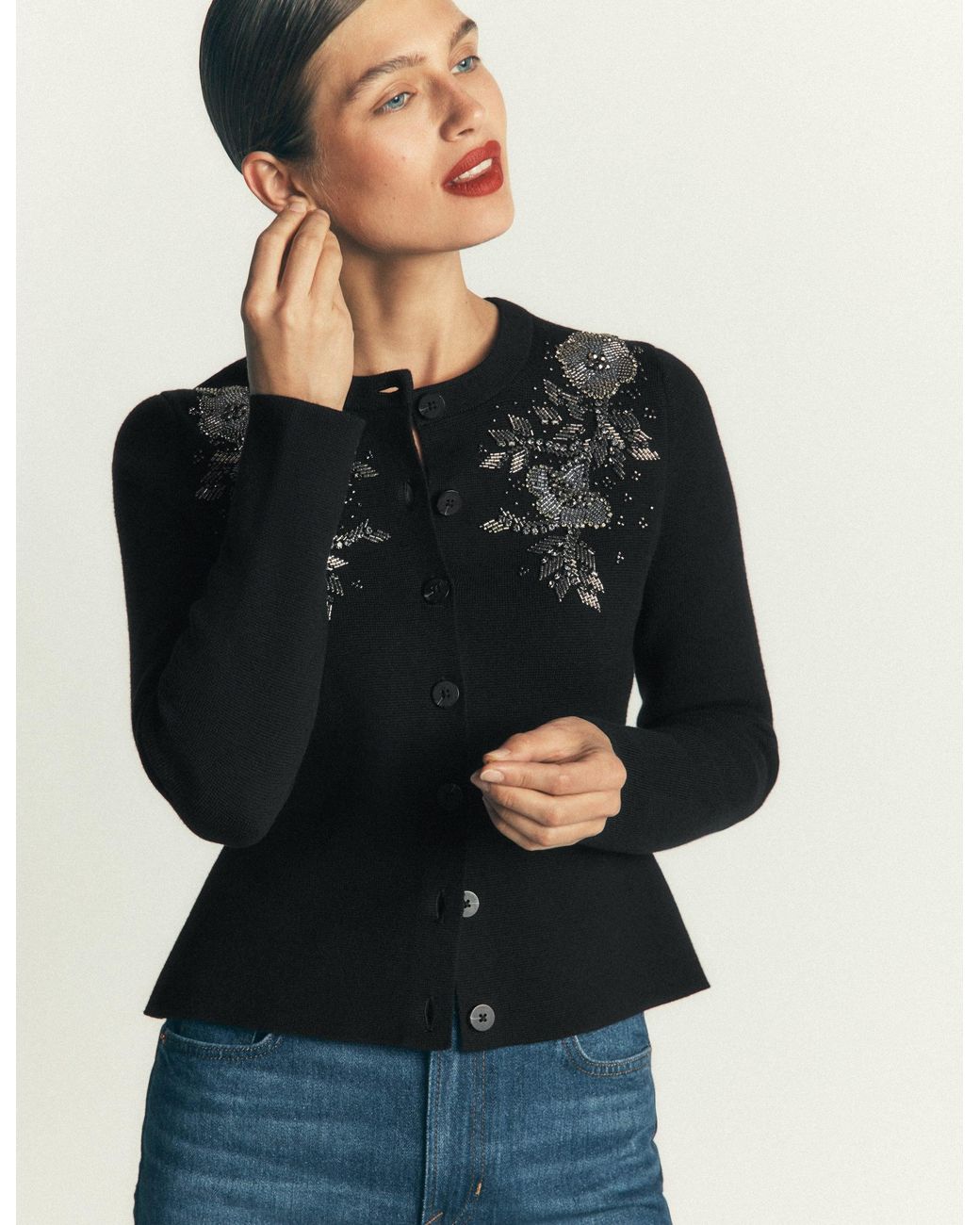 Boden Blue Embellished Knitted Jacket