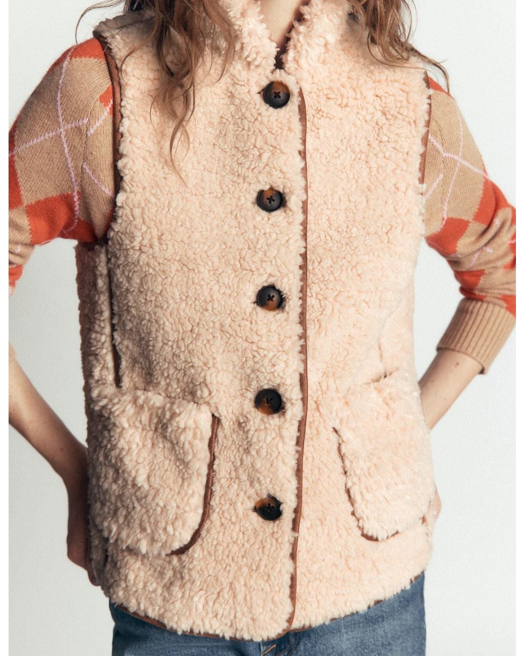 Boden Blue Funnel Neck Borg Gilet Jacket