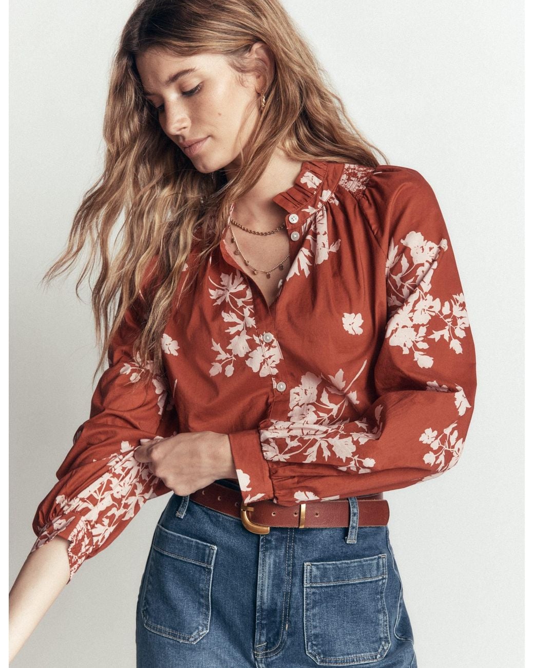 Boden Red Erica Cotton Frill Top