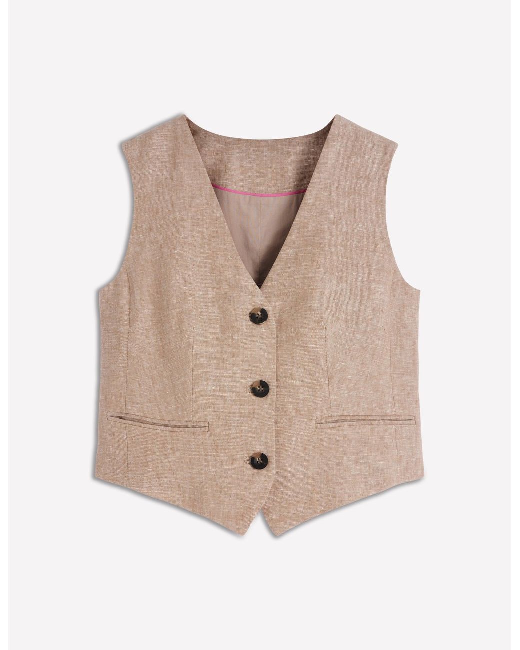 Boden Brown Linen V-Neck Waistcoat