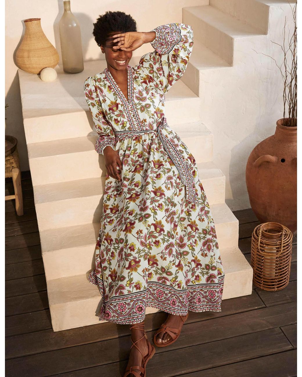 Boden Notch Neck Cotton Maxi Dress Ivory in Brown Lyst
