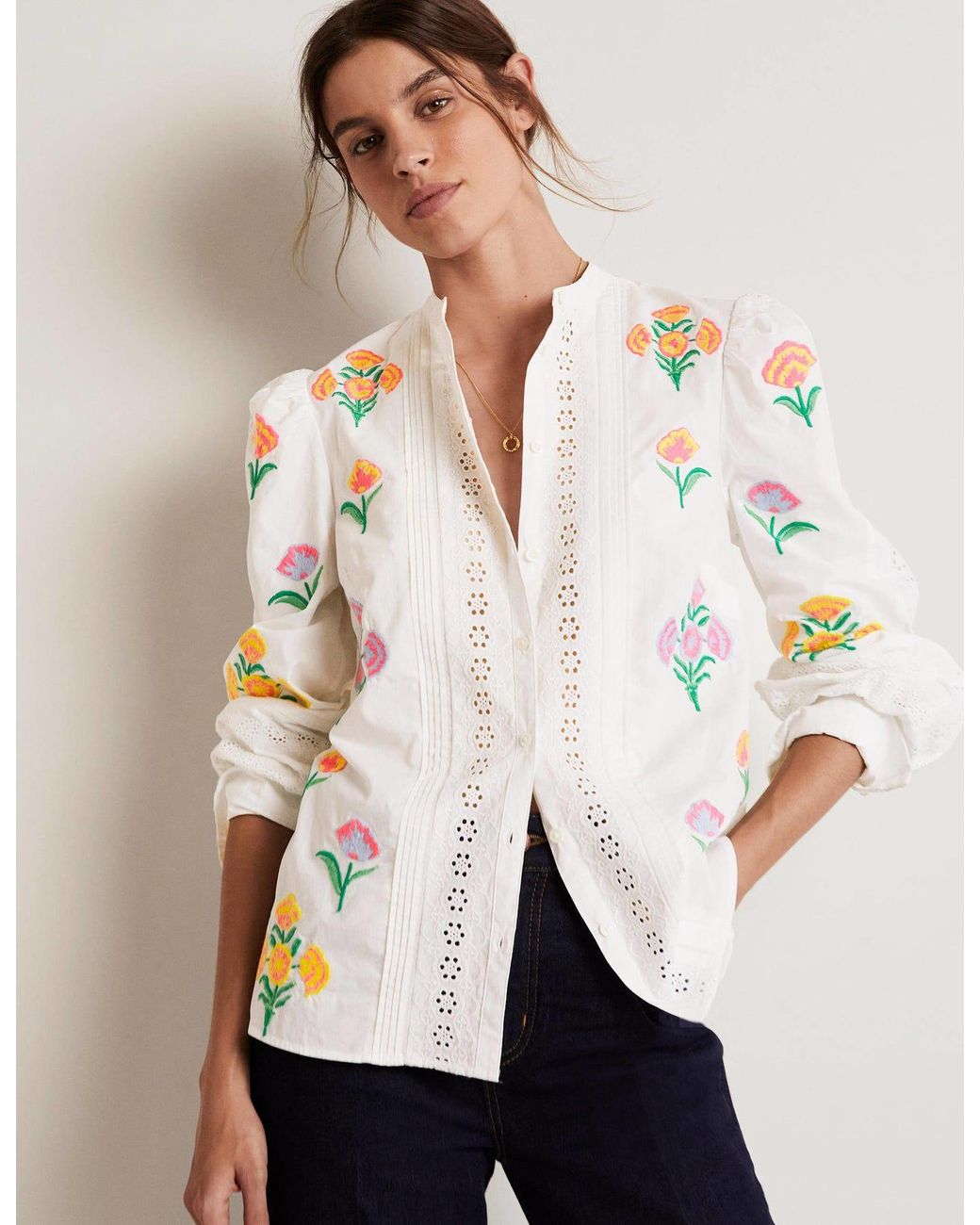 Boden Julianne Embroidered Blouse Embroidery in Natural | Lyst