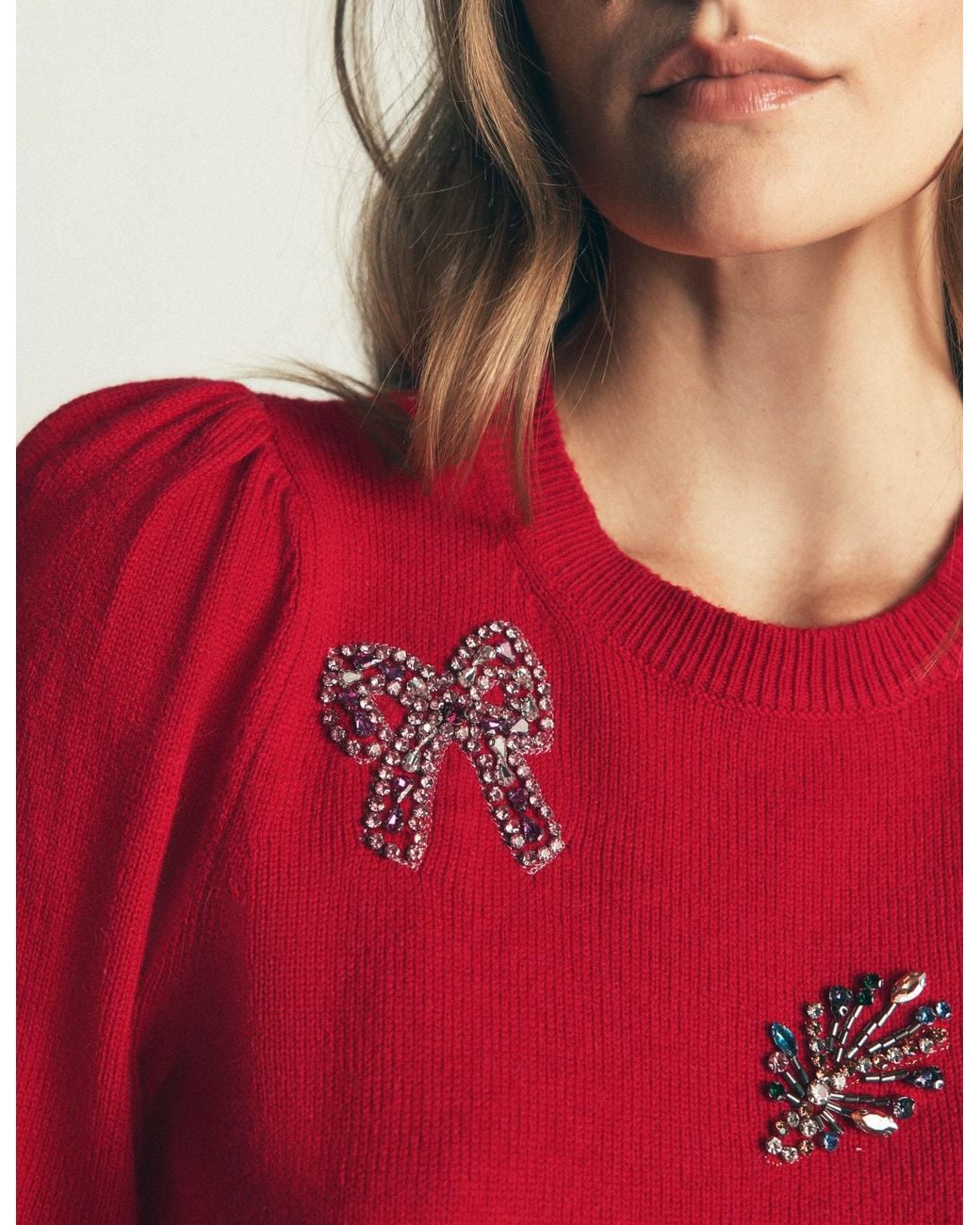 Boden Red Ria Embellished Knit Jumper