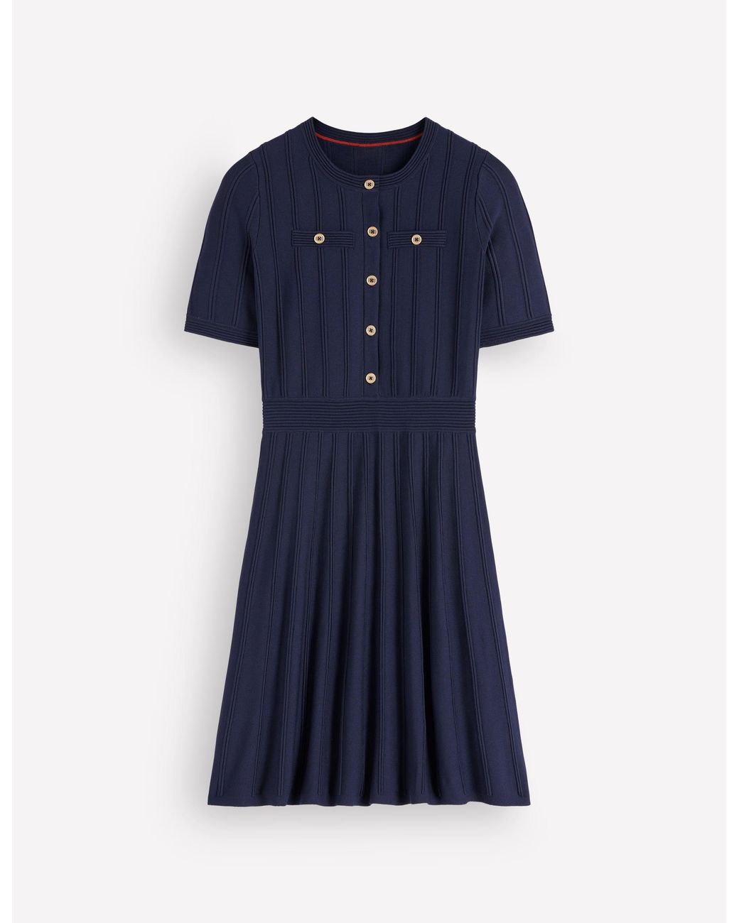 Boden Blue Button Front Stitch Dress