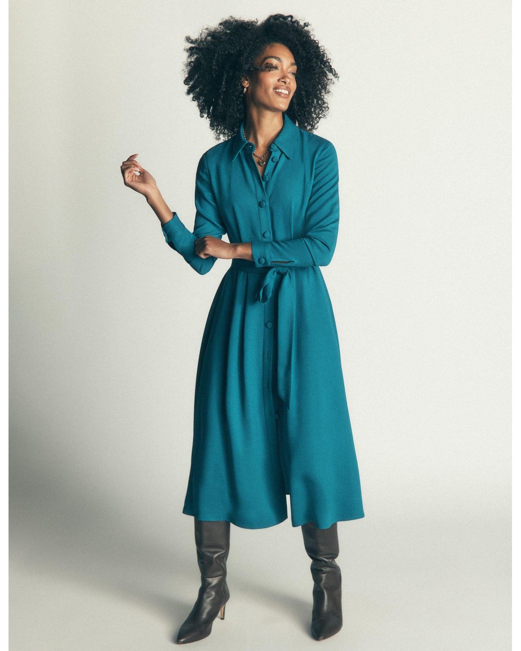 Boden Blue Kate Pleated Shirt Dress