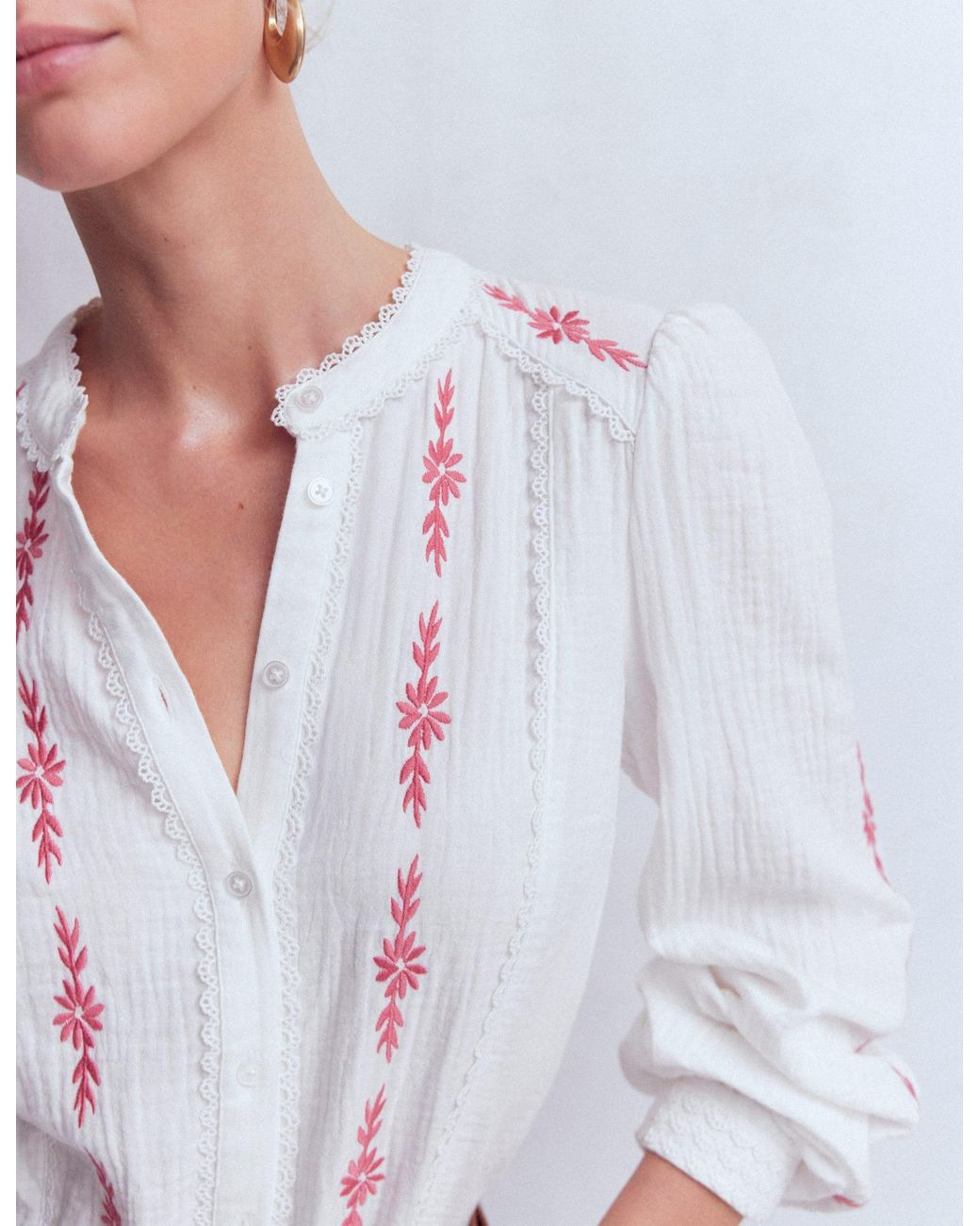 Boden Gray Rhea Trim Doublecloth Top