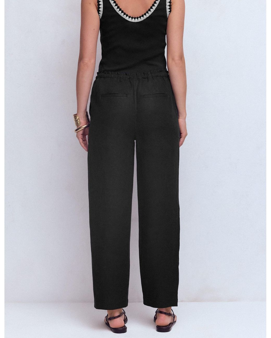 Boden Black Islington Linen Crop Trousers