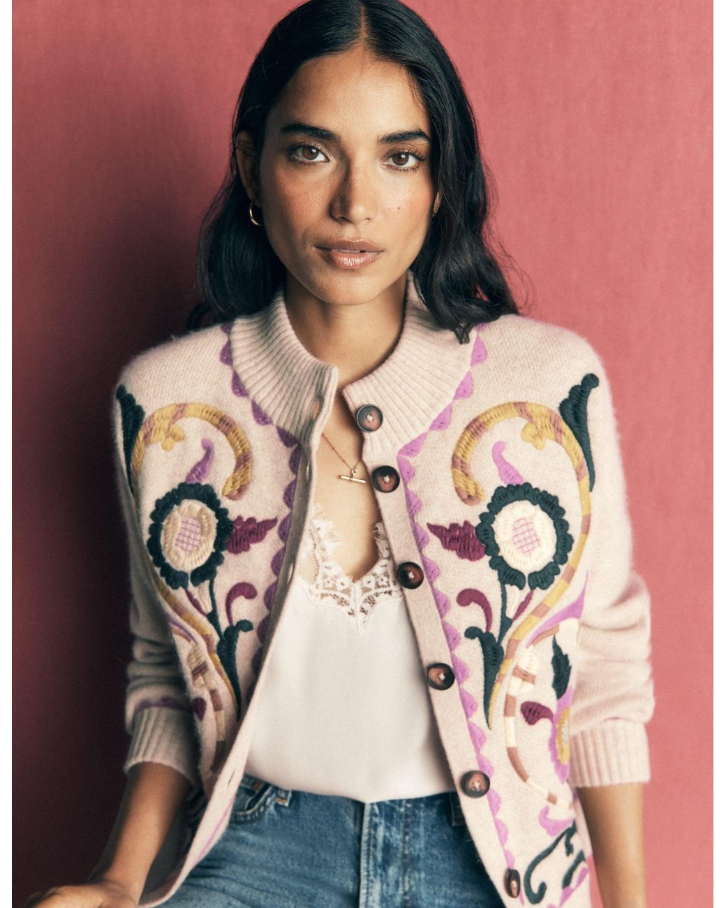 Boden Blue Jemma Jacquard Knit Cardigan