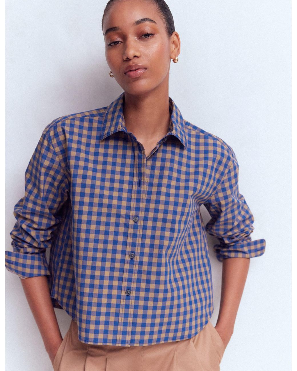 Boden Blue Sienna Cropped Cotton Shirt