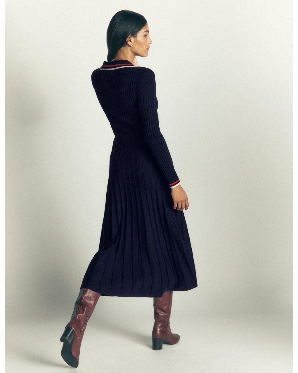 Boden Blue Ribbed Henley Knitted Dress
