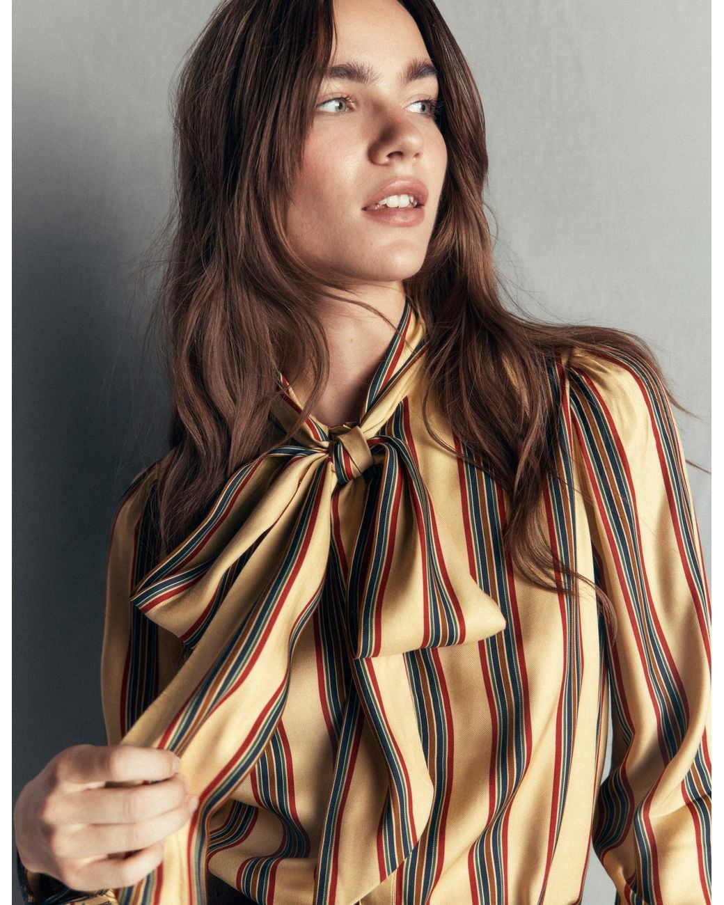 Boden Multicolor Clara Silk Blend Tie Neck Top