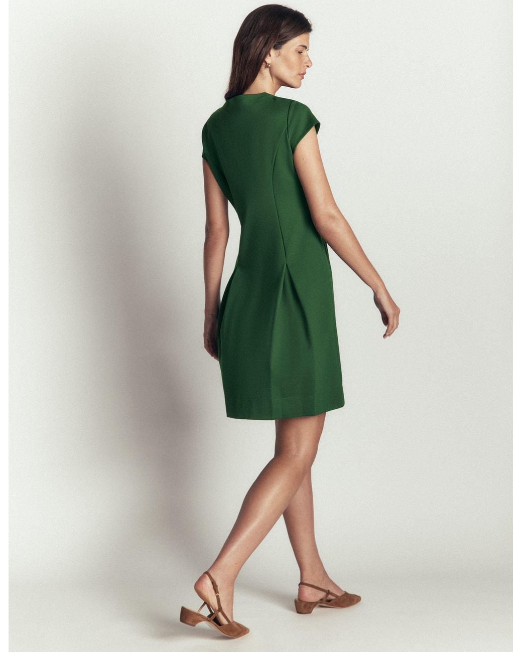 Boden Green Short Pleated Ponte Dress