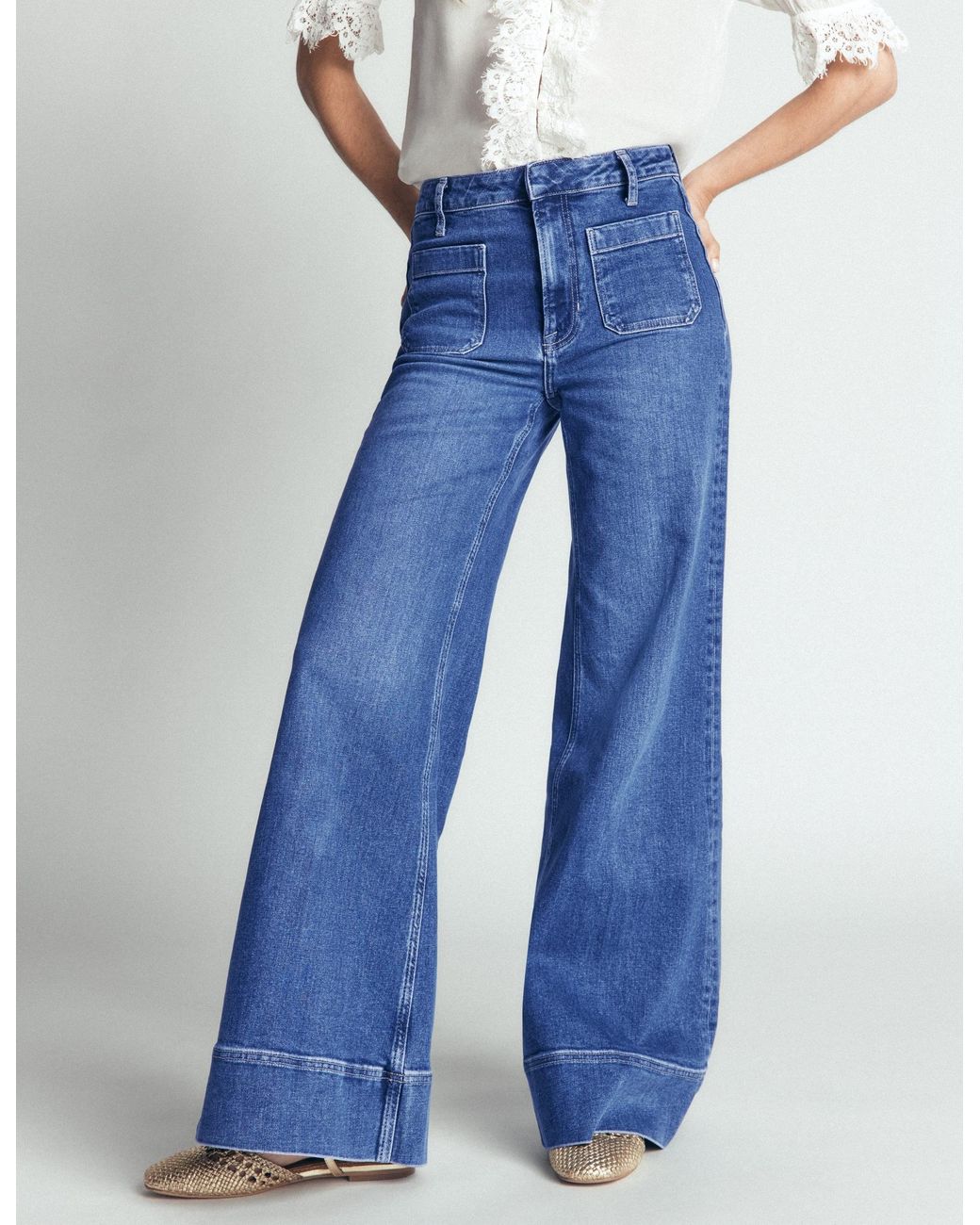 Boden Blue Patch Pocket Flare Jeans