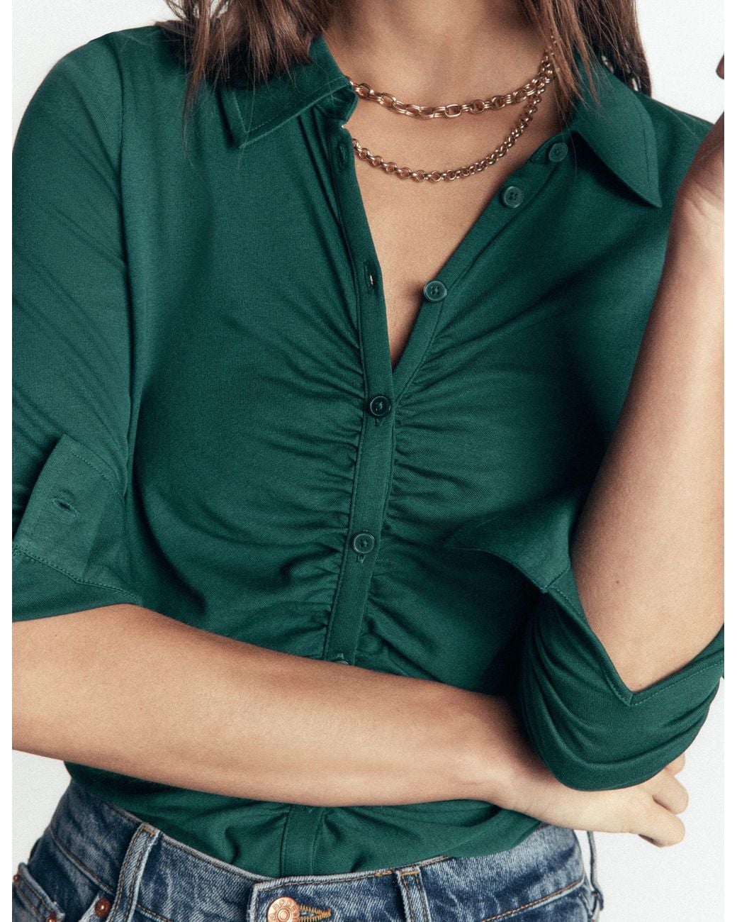 Boden Green Supersoft Ruched Jersey Shirt