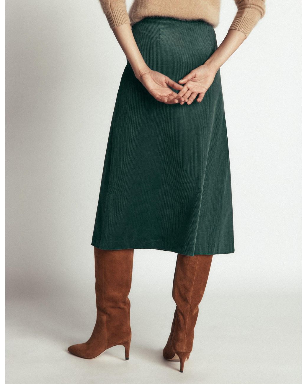 Boden Green Val Button Cord Midi Skirt