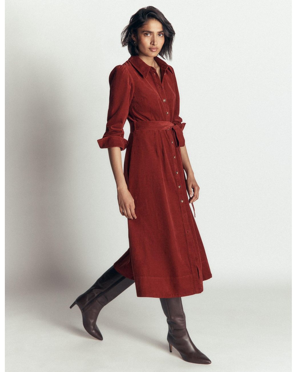 Boden Green Maeve Cord Midi Shirt Dress