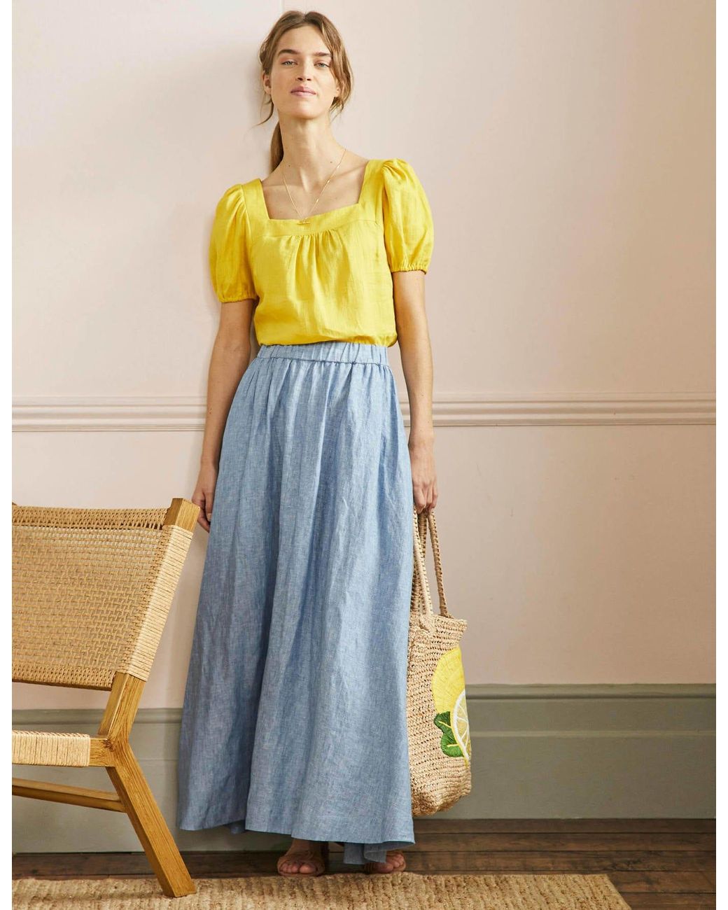 Amazon.com: TheMogan Women's Paperbag Waist Chambray Button Front Slit  Pocket Maxi Skirt Medium S : Clothing, Shoes & Jewelry