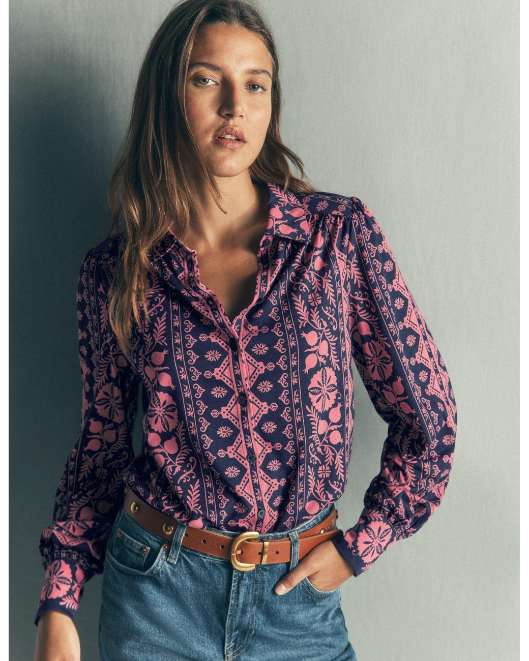 Boden Blue Collared Jersey Shirt
