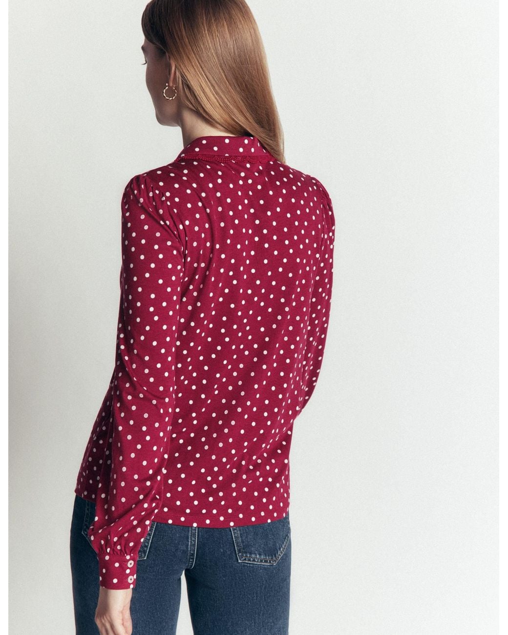 Boden Red Lace Frill Blouse