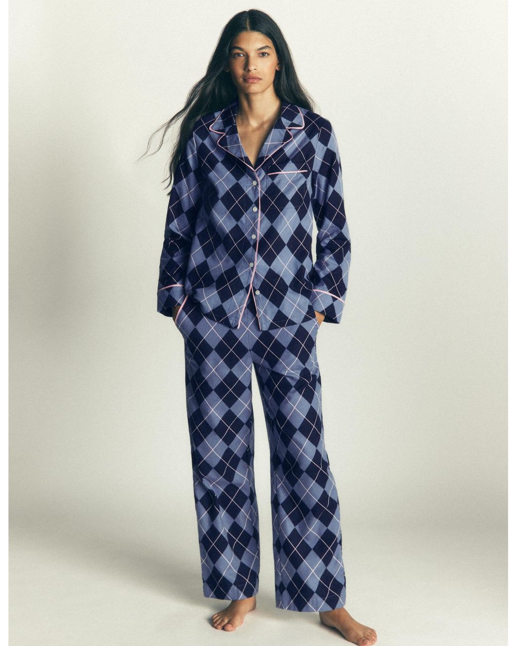 Boden Blue Brushed Cotton Pyjama Shirt