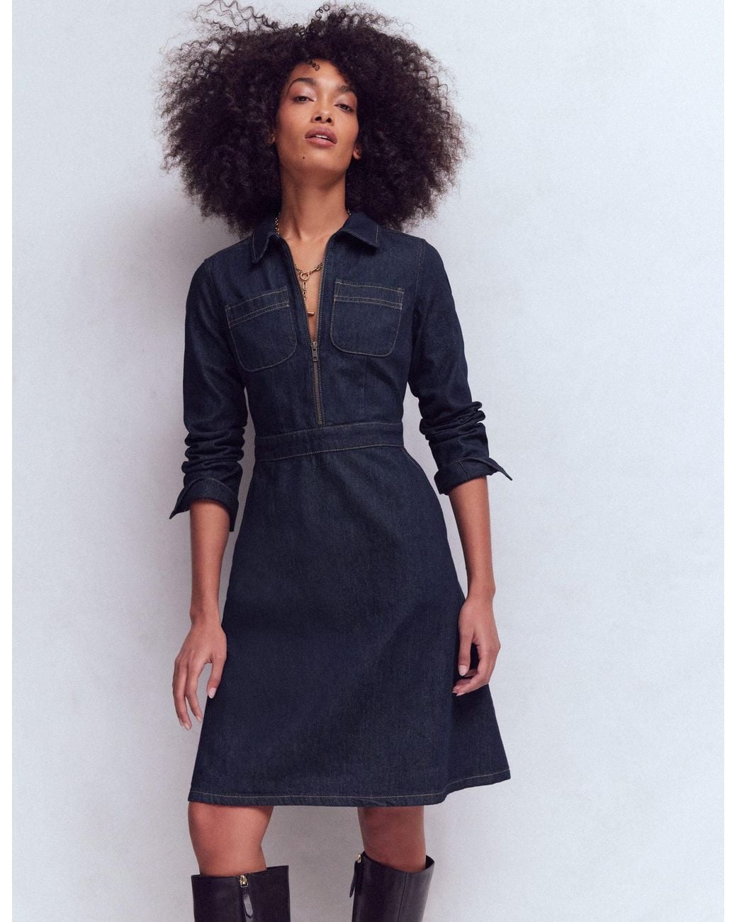 Boden Blue Flippy Denim Shirt Dress