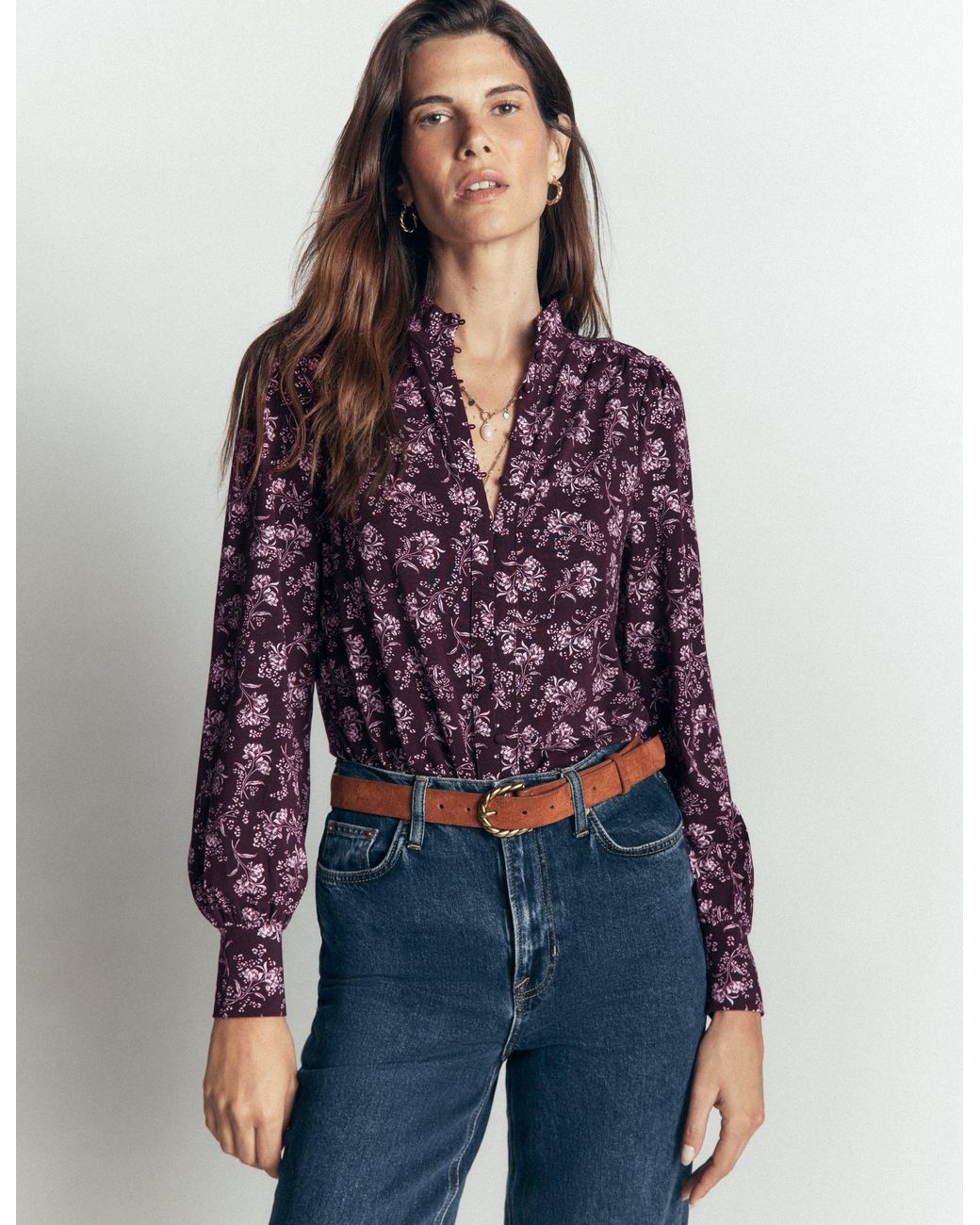 Boden Green Isla Funnel Neck Button Blouse