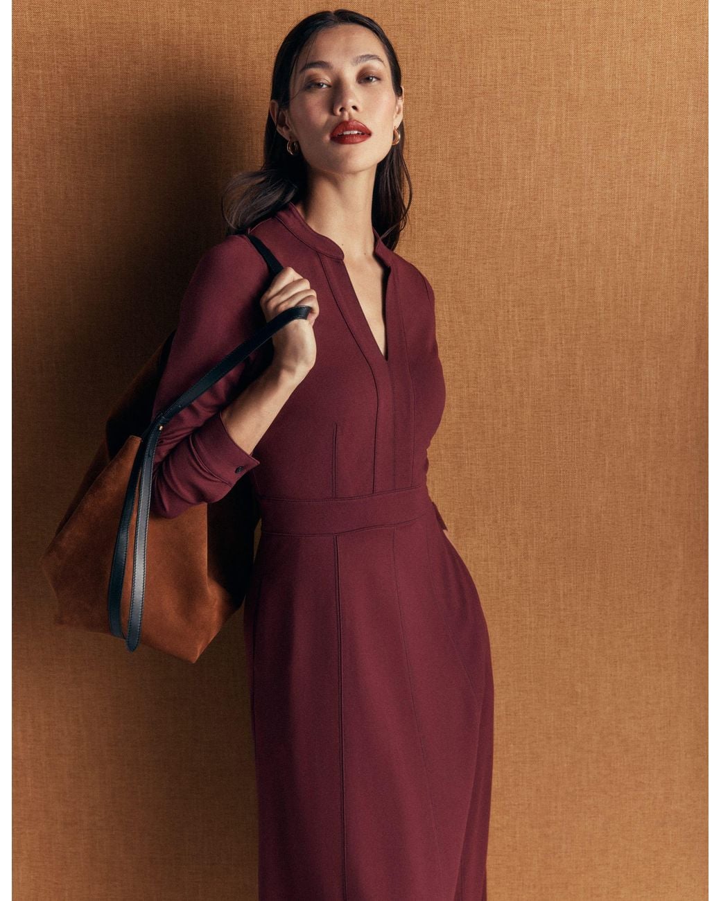 Boden Brown Alex Ponte Contrast Midi Dress